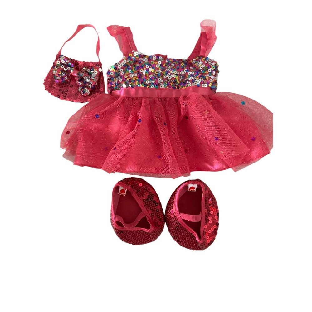 Build-A-Bear Pink Sequin Dress Set With Shoes & Bag For Ages 3 & Up